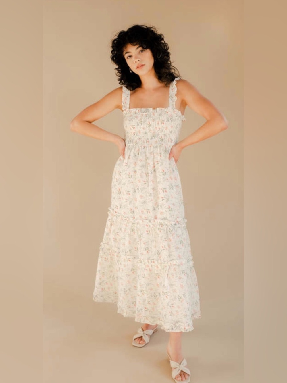 WINSTON WHITE Tahoe sundress in coral fleur print, cream base, size medium - Picture 6 of 12